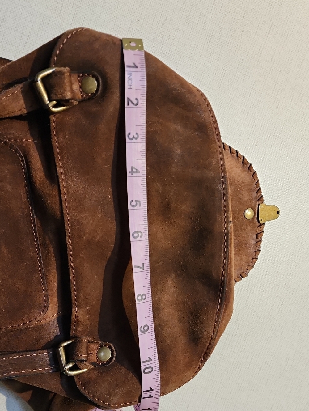Patricia Nash Chestnut Brown Suede Backpack with Brass Clasp - Picture 5 of 8